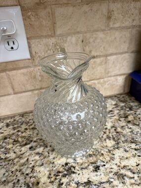 Clear Hobnail Glass Vase with Twisted Swirl Neck